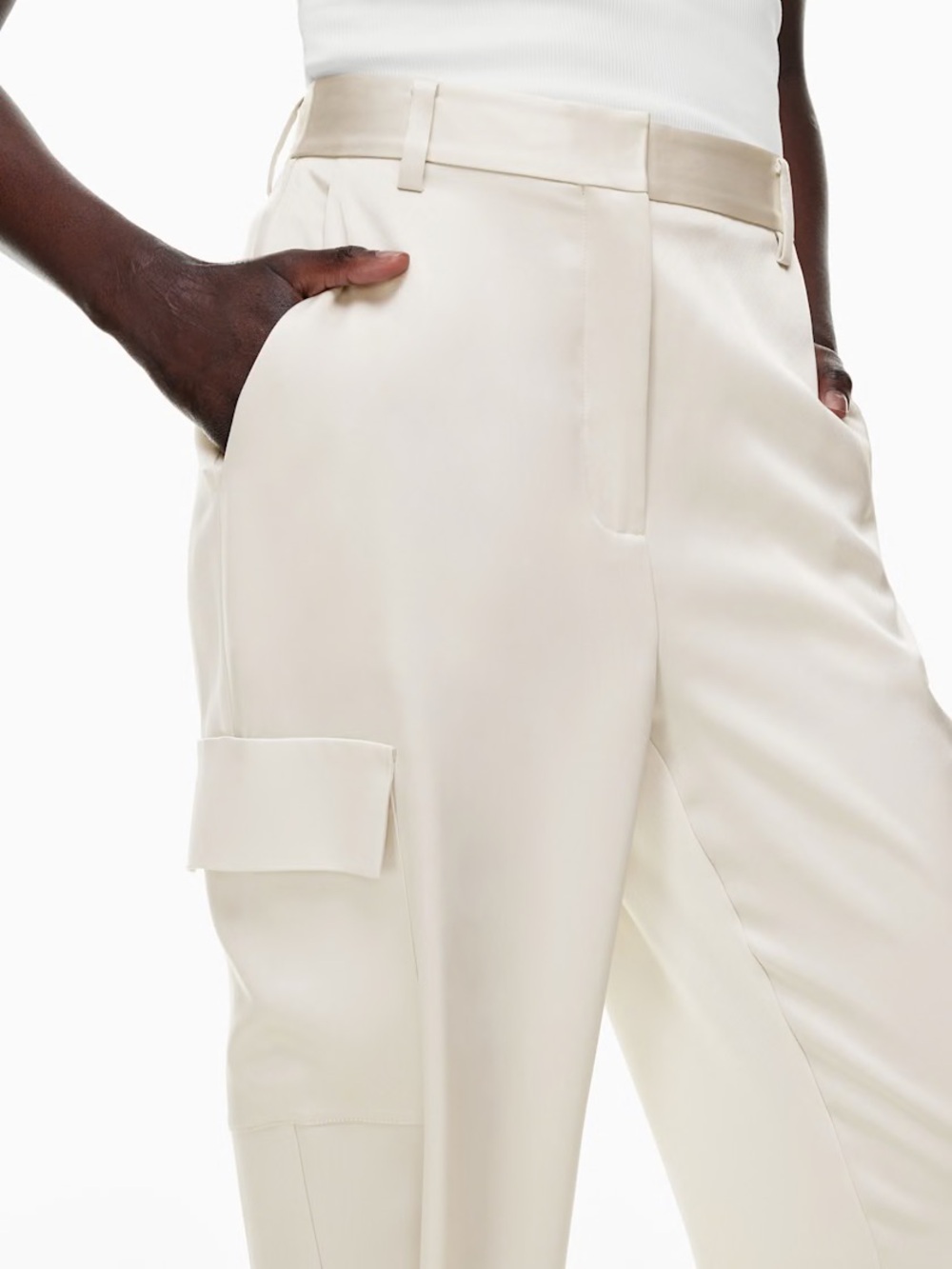 Aritzia Babaton Refined Satin Cream Cargo Pants - 8 - Picture 4 of 7